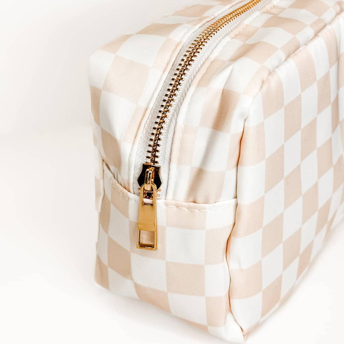 Cream and White Checkered Bags: Medium