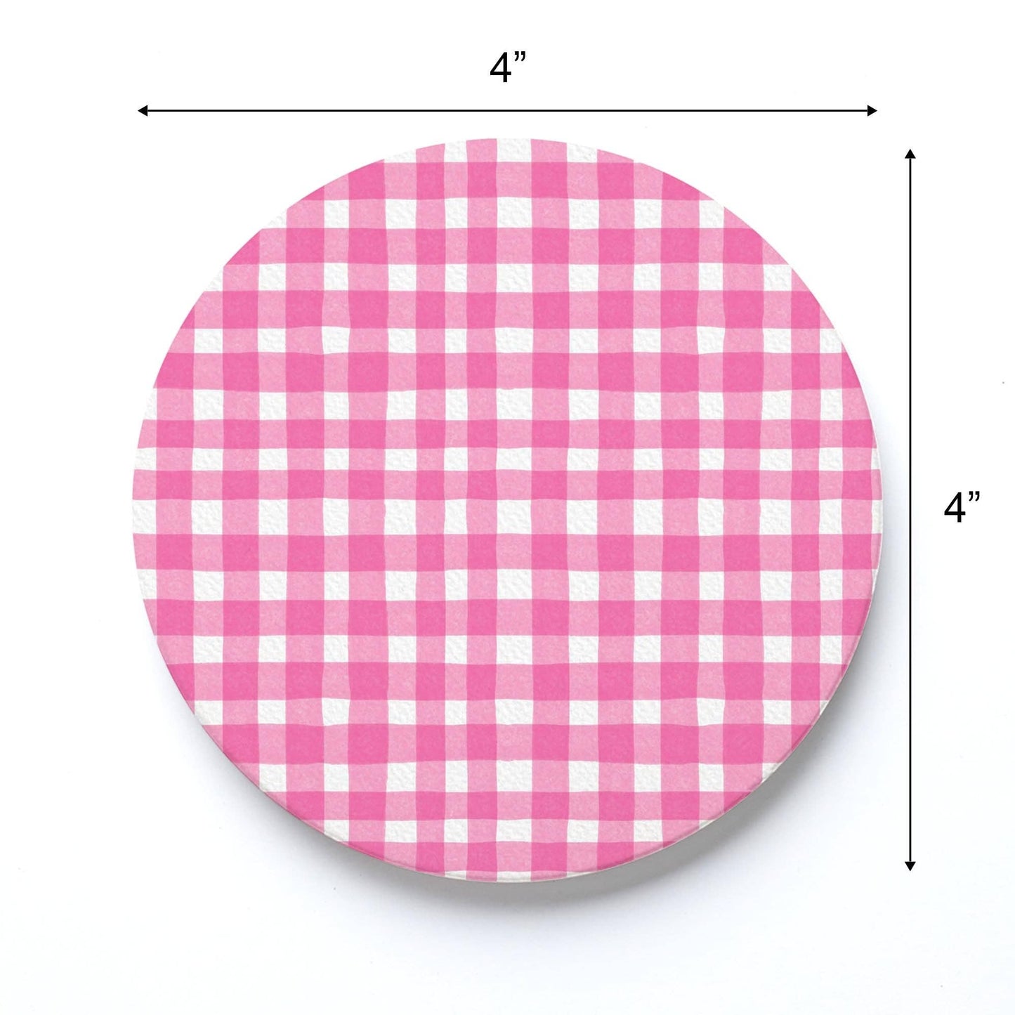 Ceramic Round Coaster-Pink Plaid Pattern