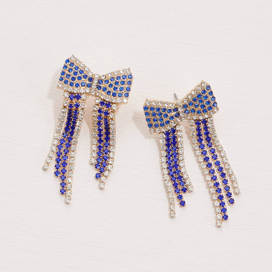 Blue & White Bow Rhinestones Earrings