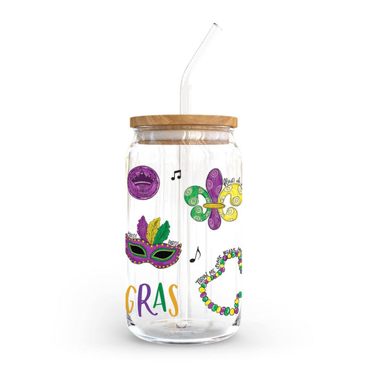 Mardi Gras glass with bamboo lid