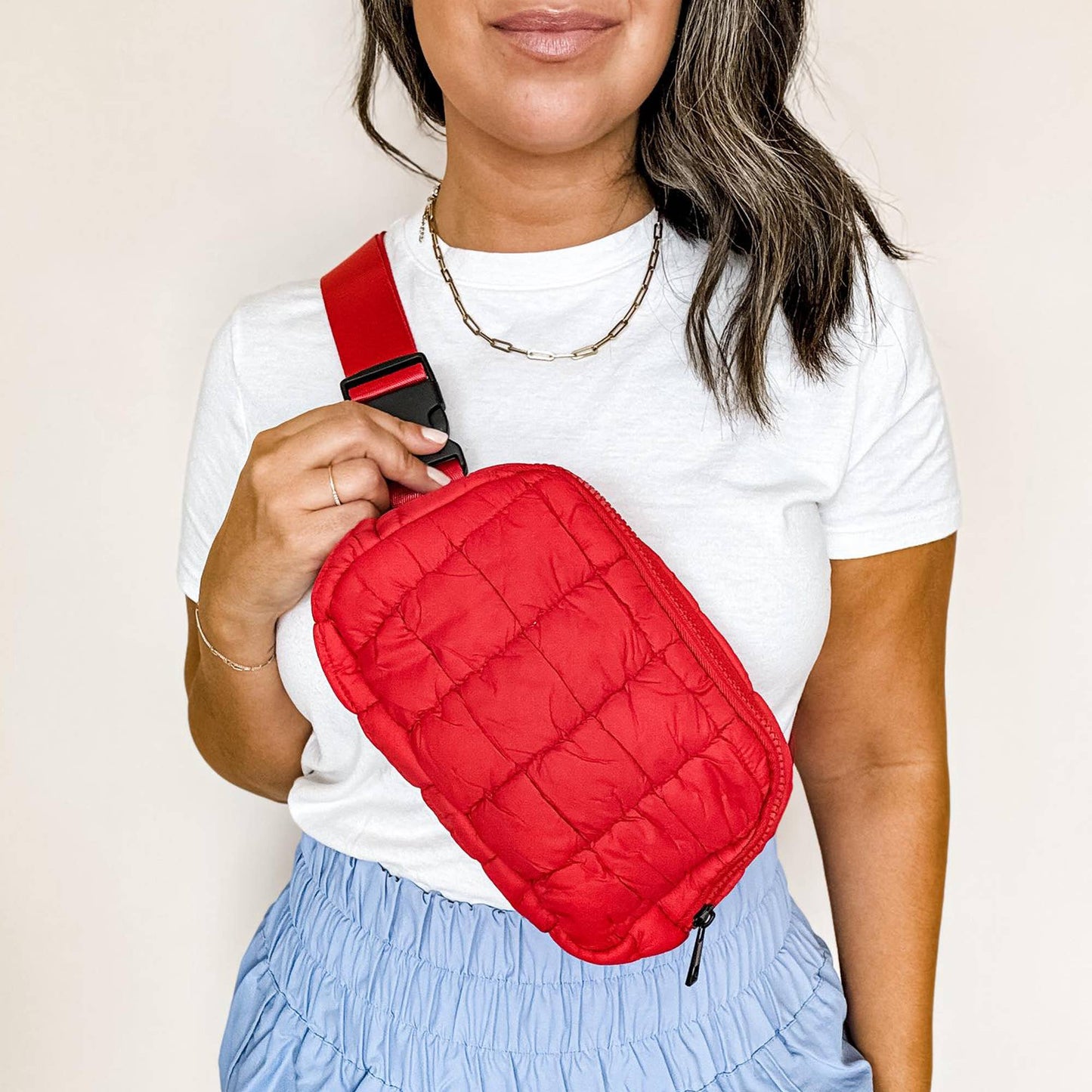 Puff Quilted Bum Bag - Red