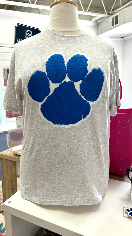 Chenille Paw Tee -Grey