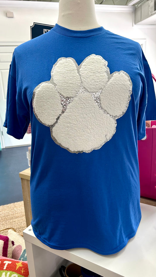 Chenille Paw Tee - Blue