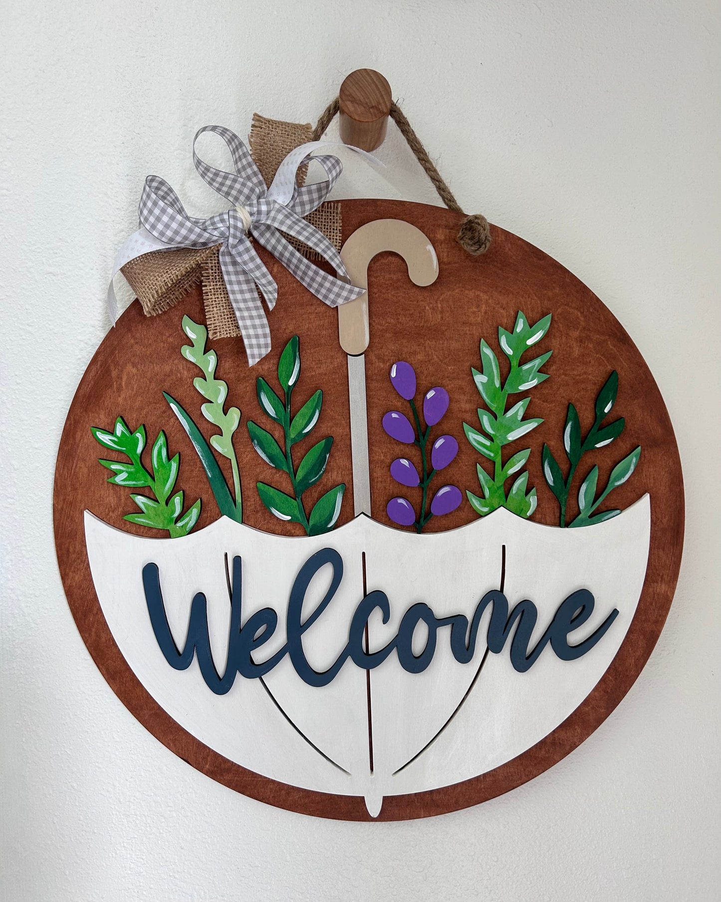 Welcome Umbrella Wooden Door Hanger