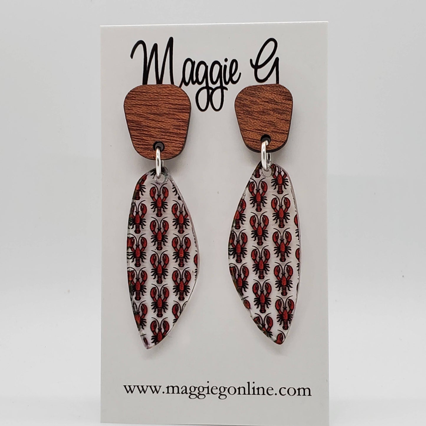 Wood Crawfish Earrings