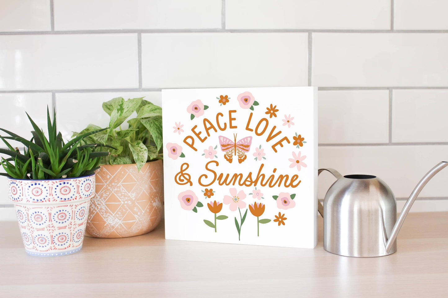 Peace Love & Sunshine block sign