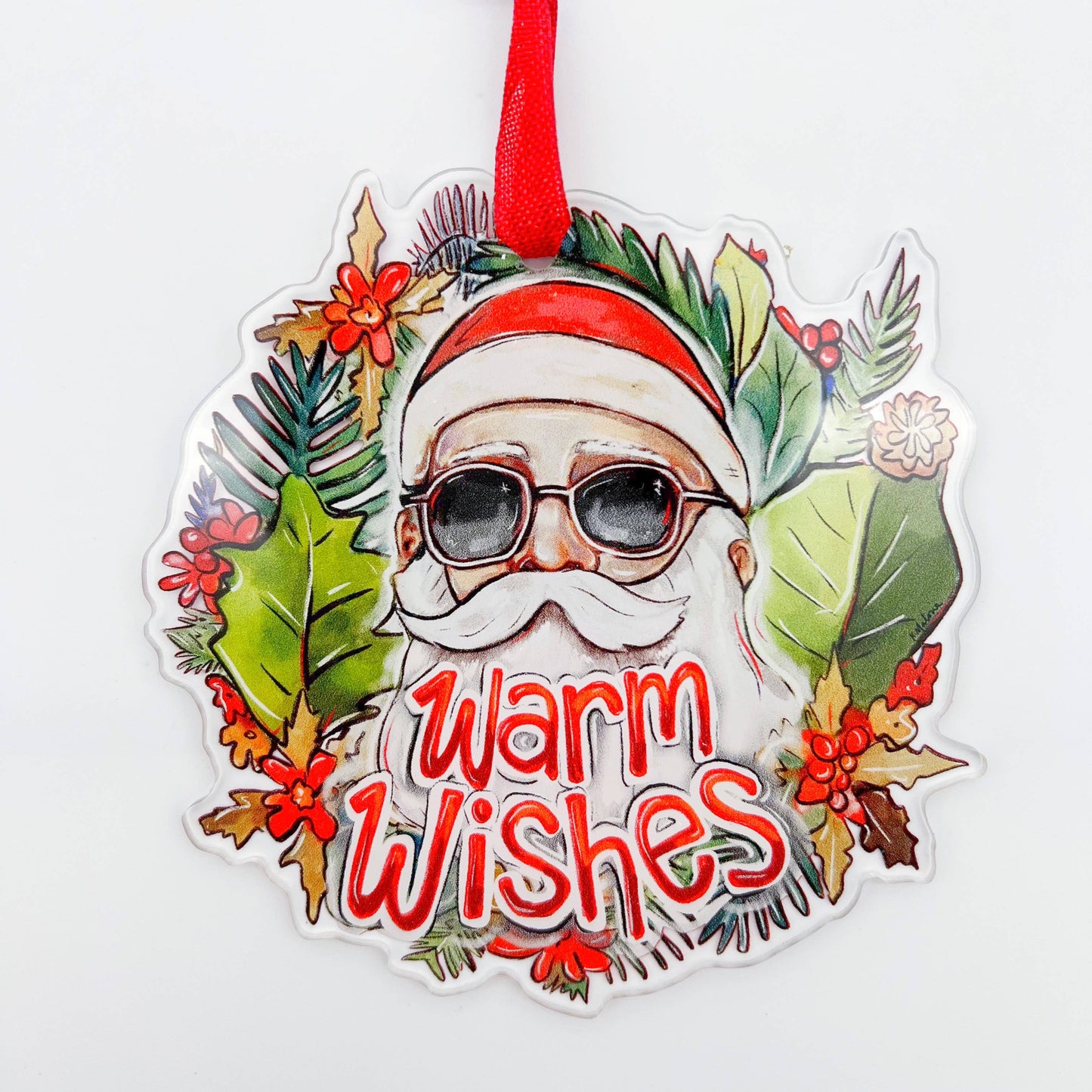 Warm Wishes Tropical Santa Acrylic Ornament