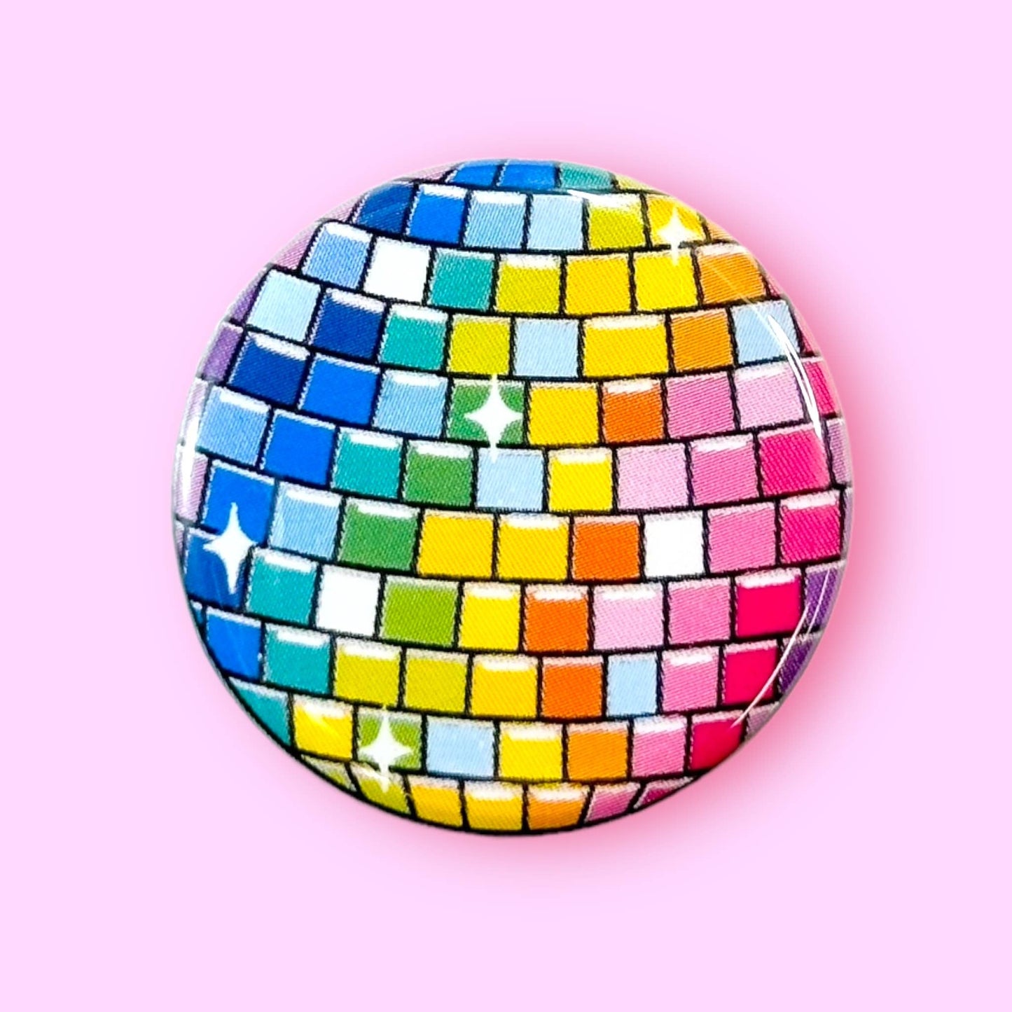 Rainbow Disco Ball Button - 2.25"