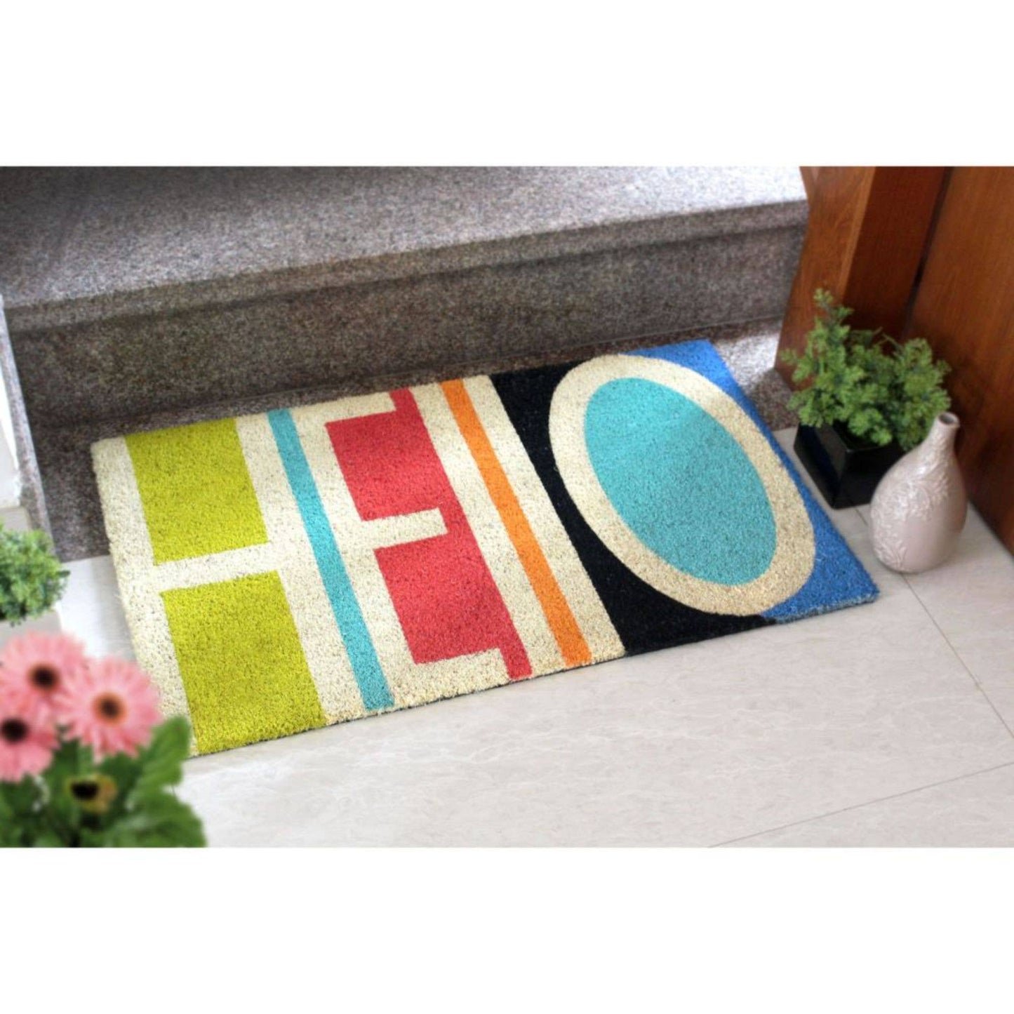 Hello Abstract Coir Doormat