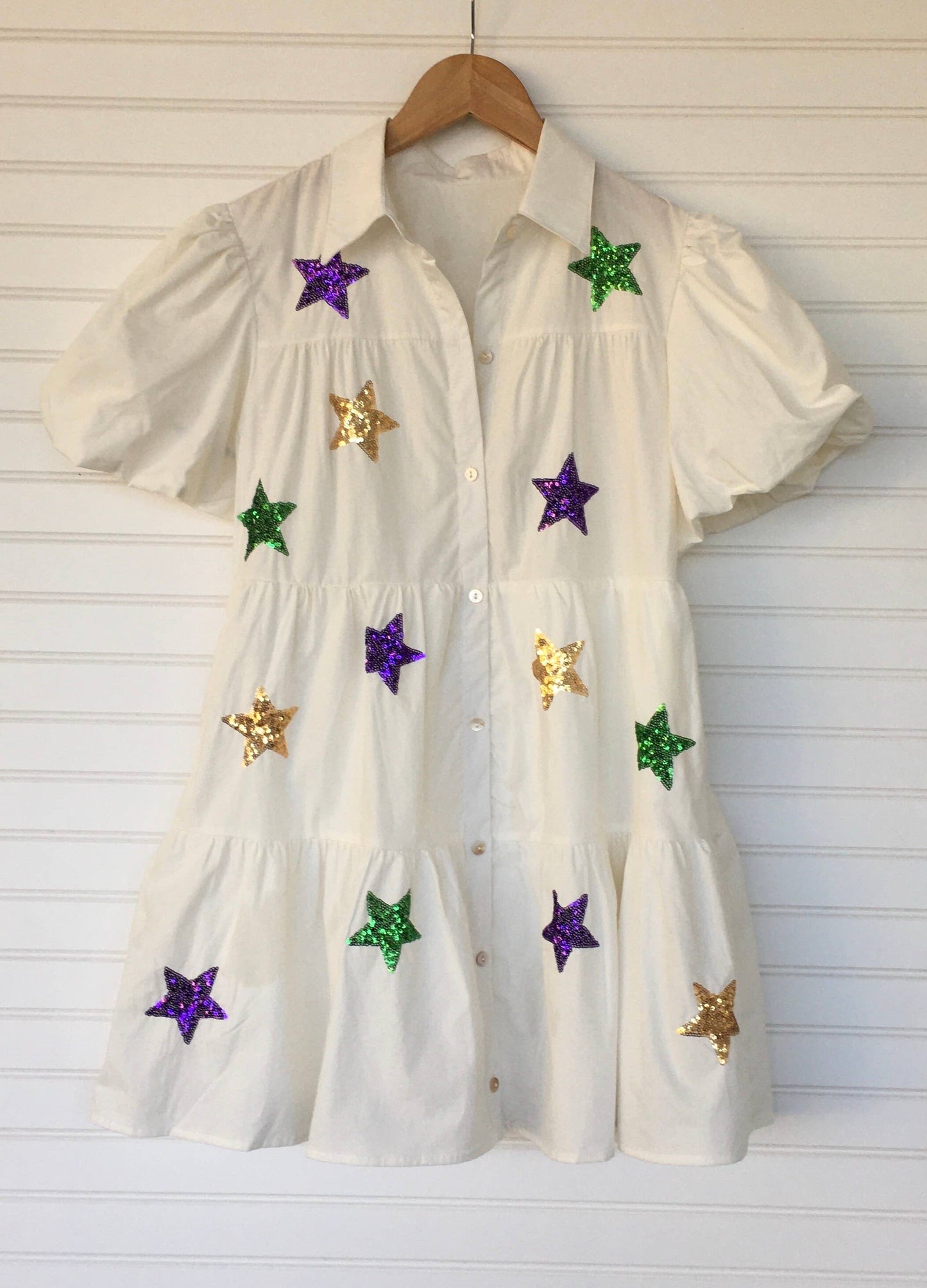 Mardi Gras Glitter Star Smocked Dress