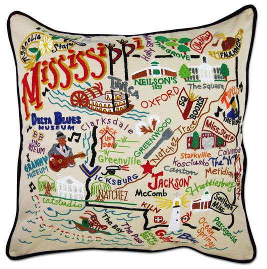 Mississippi Hand-Embroidered Pillow