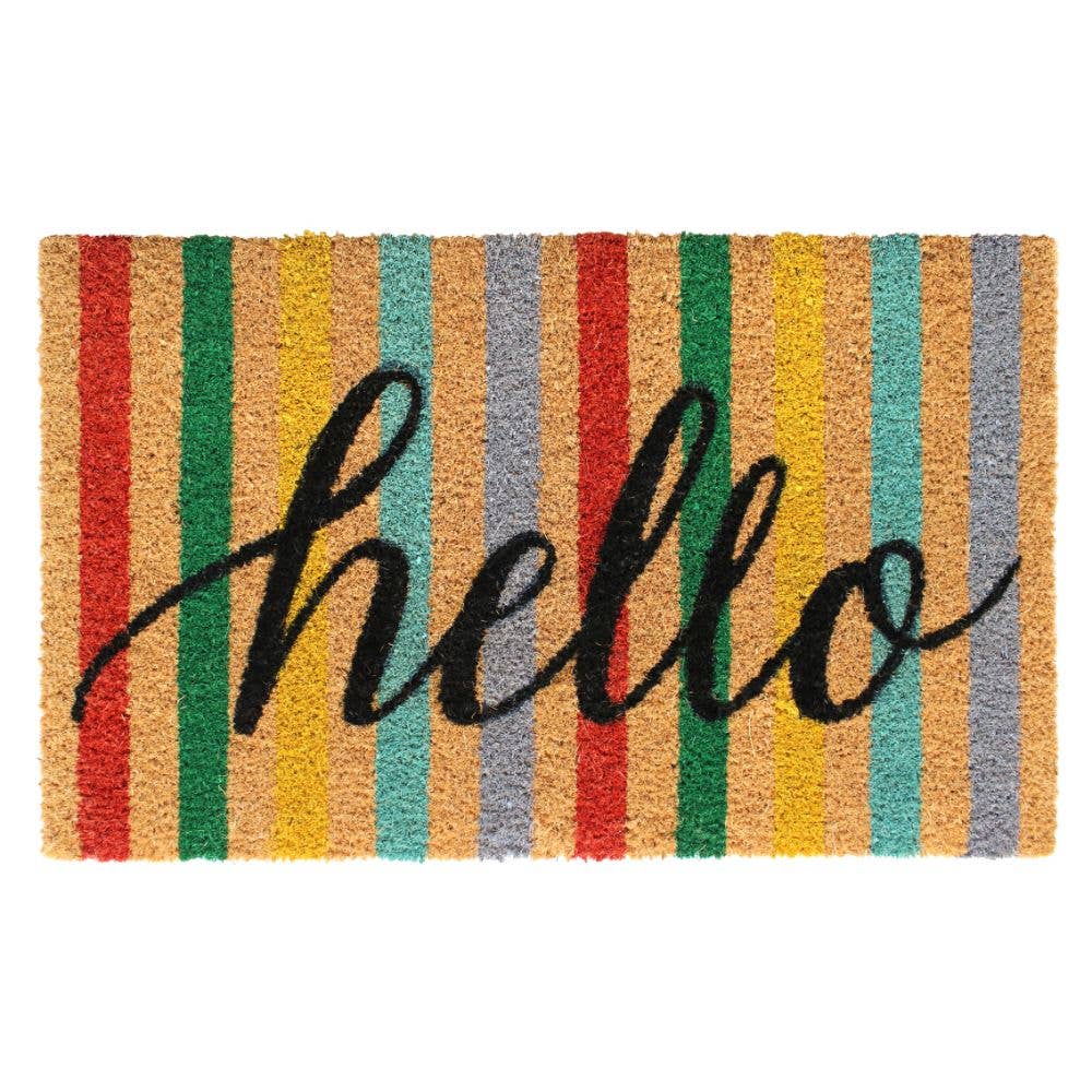 Hello Striped Colorful Doormat