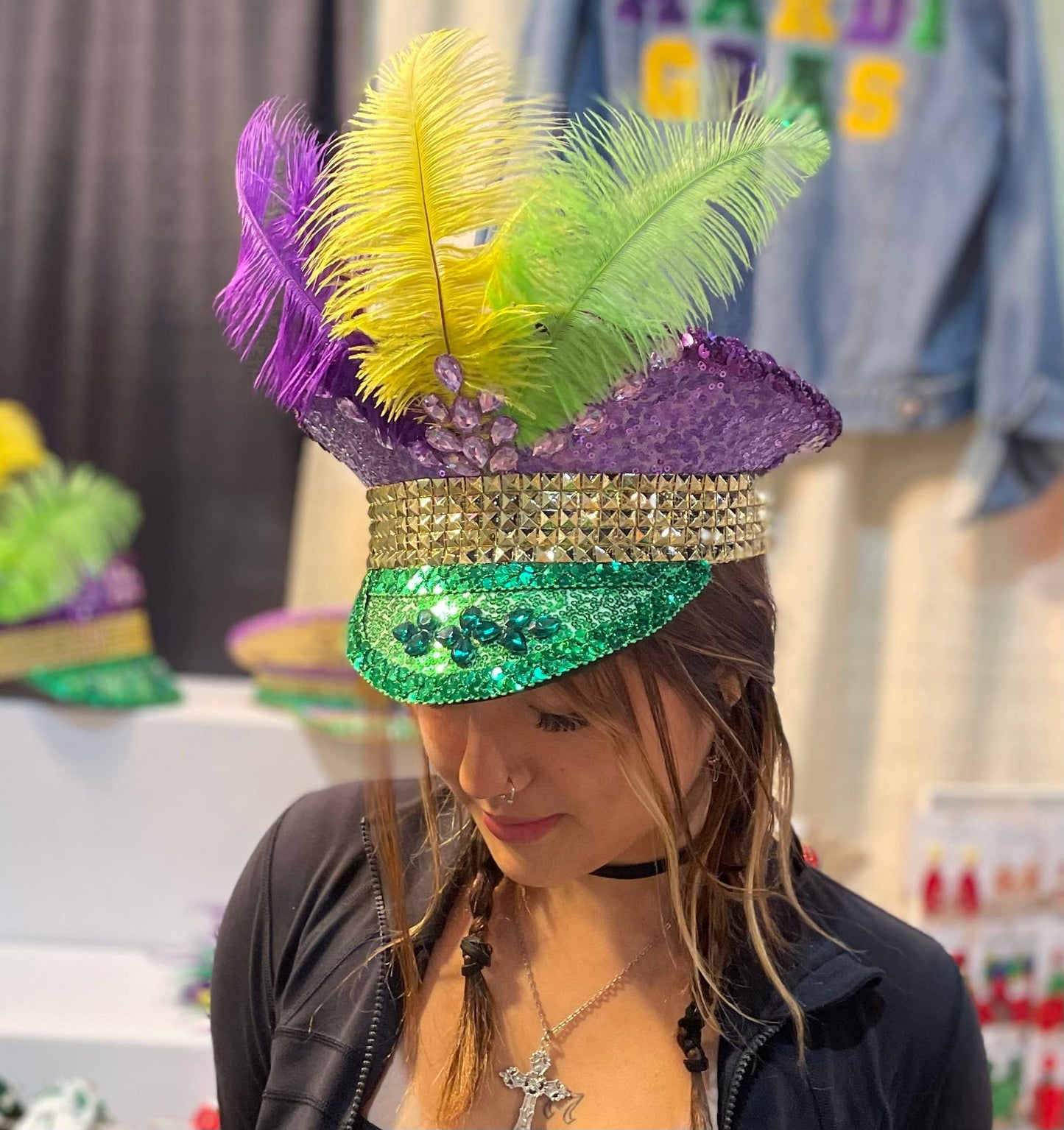 Mardi Gras Feathered Captain Hat