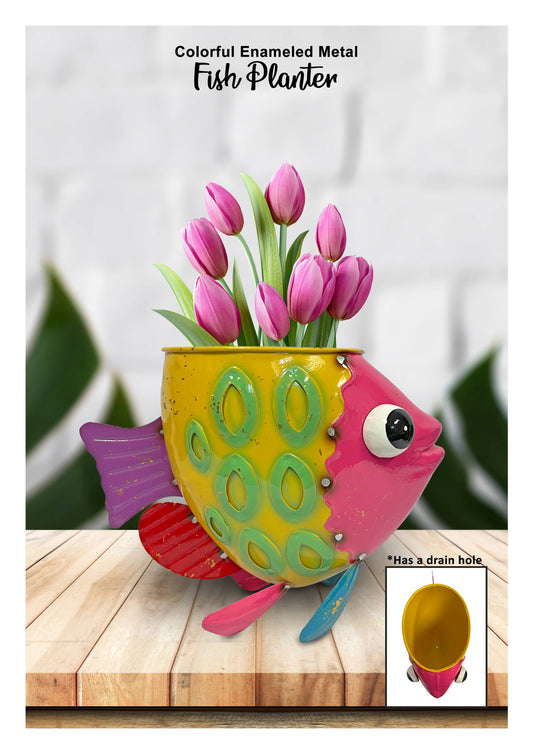 Metal Dotted Fish Planter